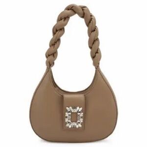 NWOT - Elegant Taupe Double Sided Crescent Handbag with Braided Handle